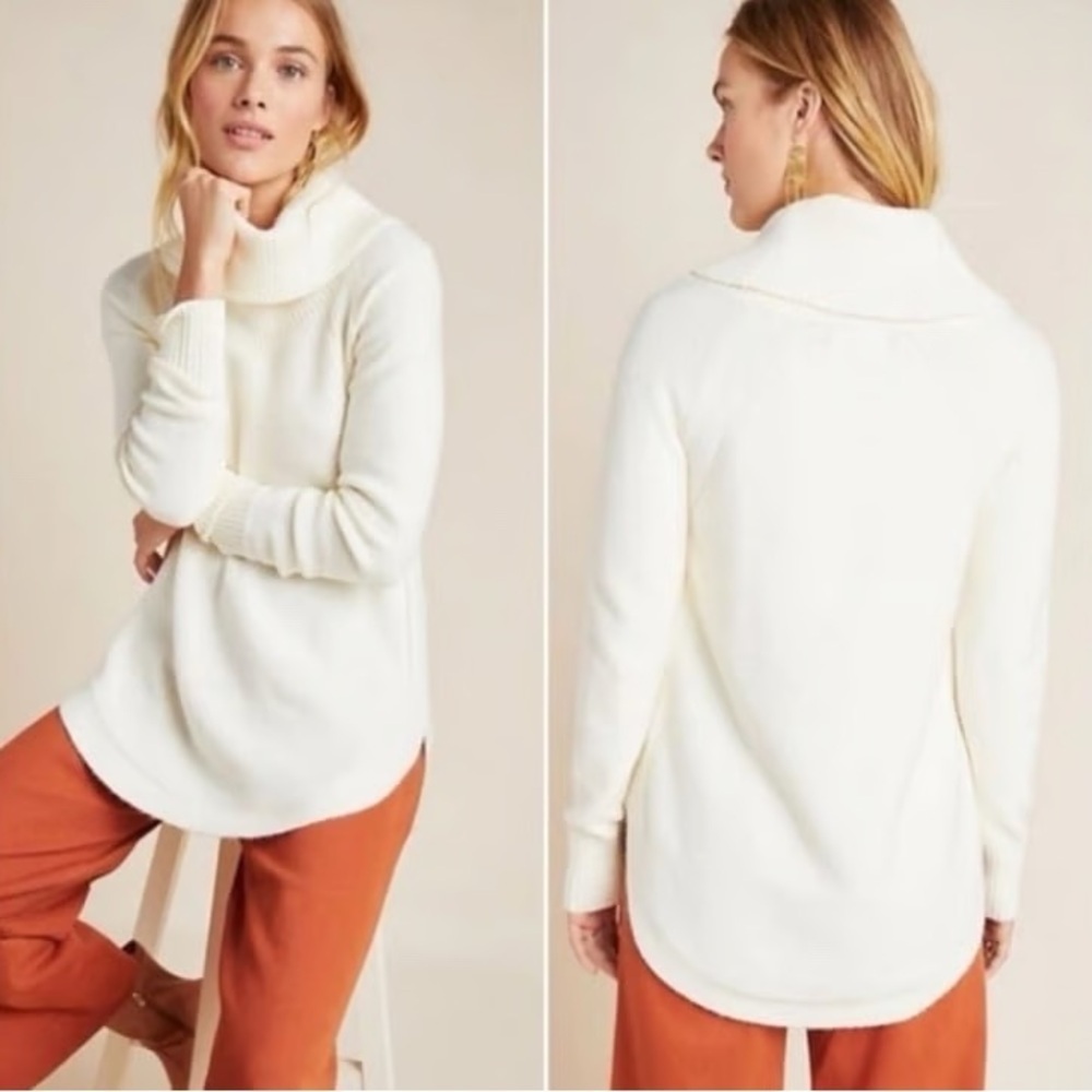 Moth Anthropologie Brenta Cowl turtleNeck Sweater Curved Hem Oversized tunic top